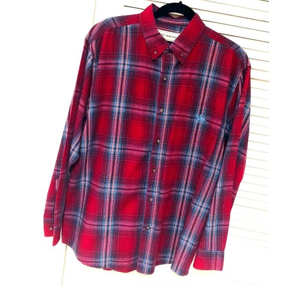 Bit And Bridle Plaid Western Shirt Men's L Burgundy Blue Cotton Logo Dad Grandpa - Picture 1 of 9